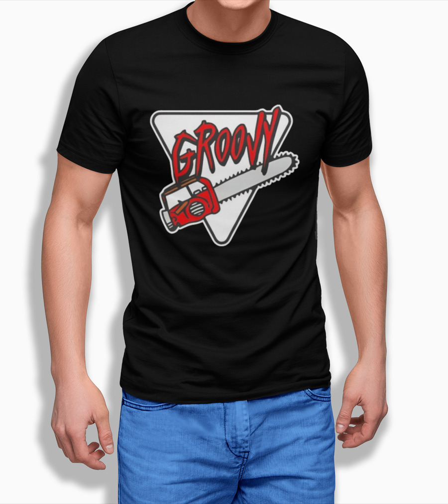 Groovy Chainsaw Retro Graphic Triangular T-Shirt