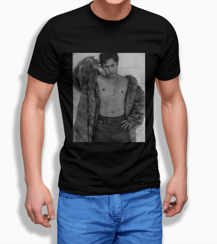 Hudson Williams Bold Fur Coat Statement With Classic Denim T-Shirt