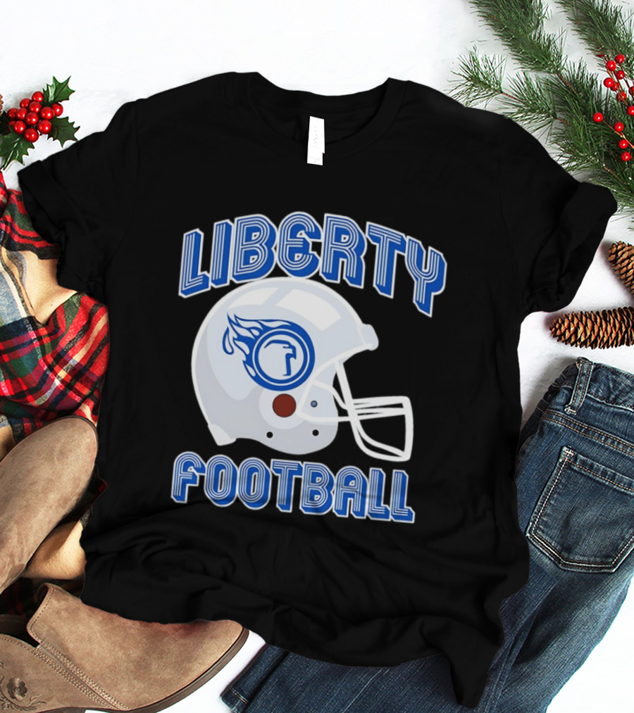 Liberty Football Helmet Flames Icon Blue T-Shirt