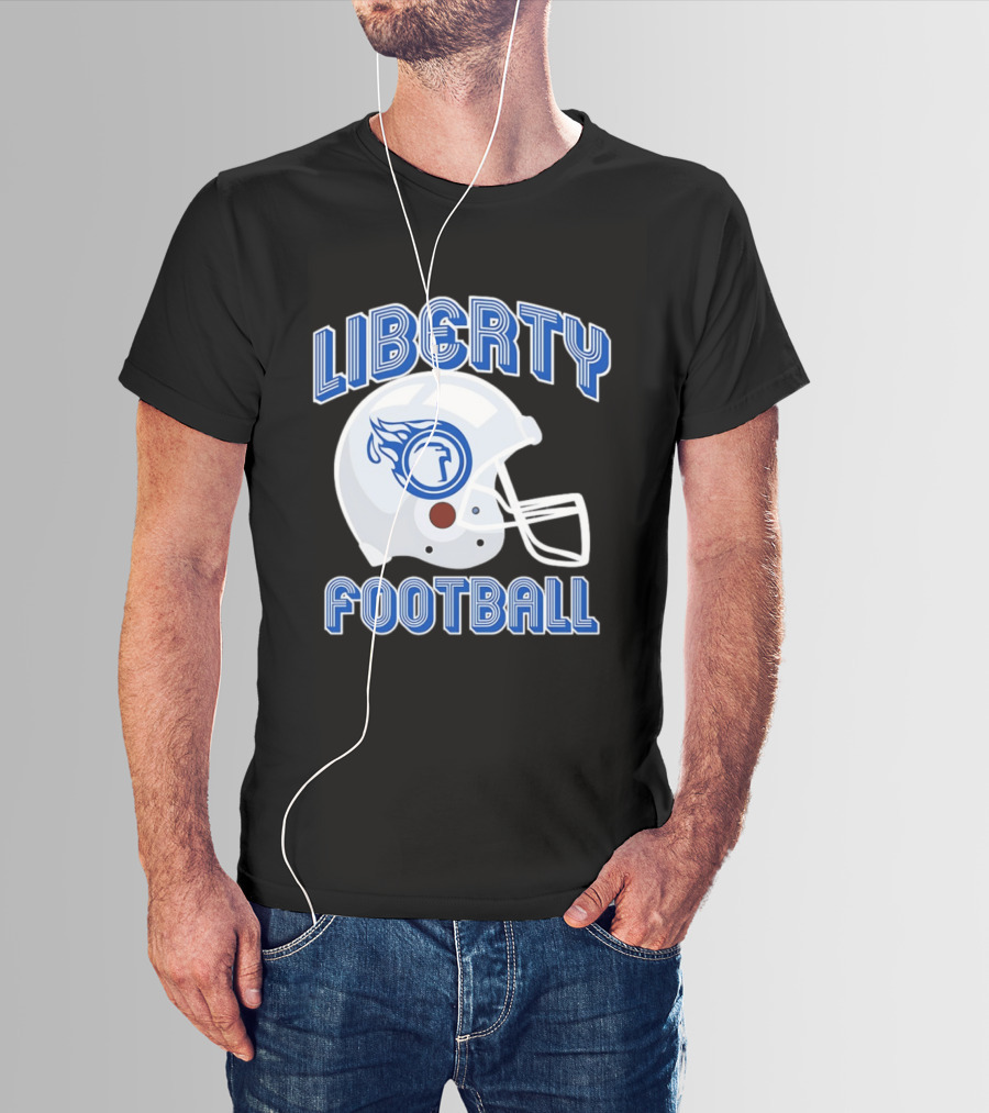 Liberty Football Helmet Flames Icon Blue T-Shirt