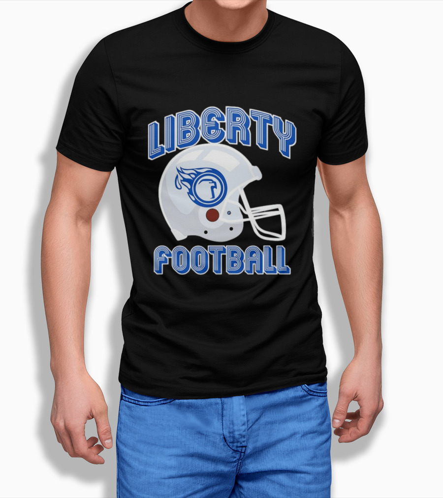 Liberty Football Helmet Flames Icon Blue T-Shirt