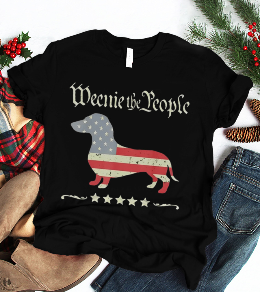 Weenie The People Dachshund American Flag Stars Patriotic Dog T-Shirt