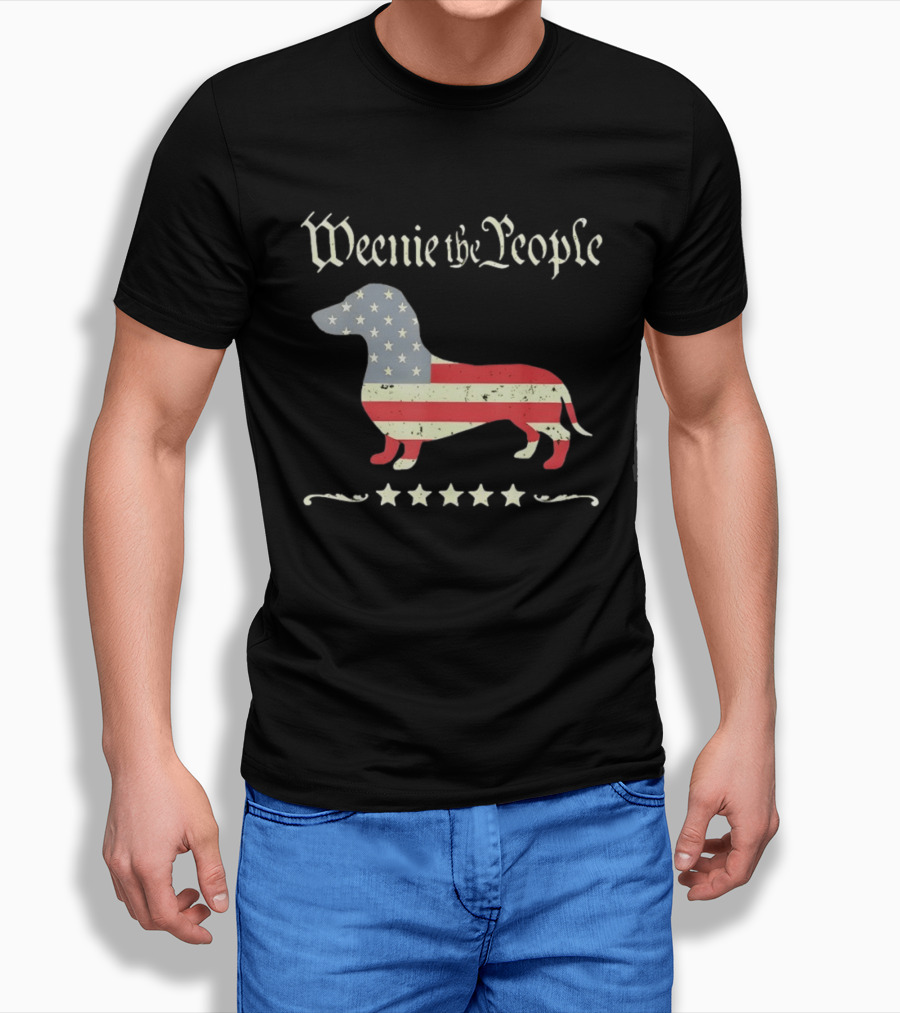 Weenie The People Dachshund American Flag Stars Patriotic Dog T-Shirt