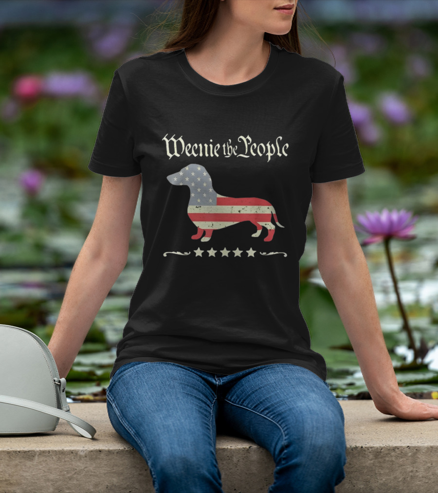 Weenie The People Dachshund American Flag Stars Patriotic Dog T-Shirt