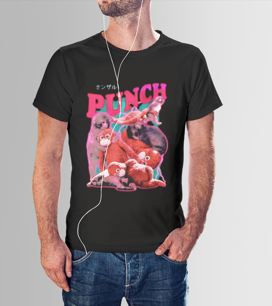 PUNCH Macaque Monkey Plush Collage T-Shirt