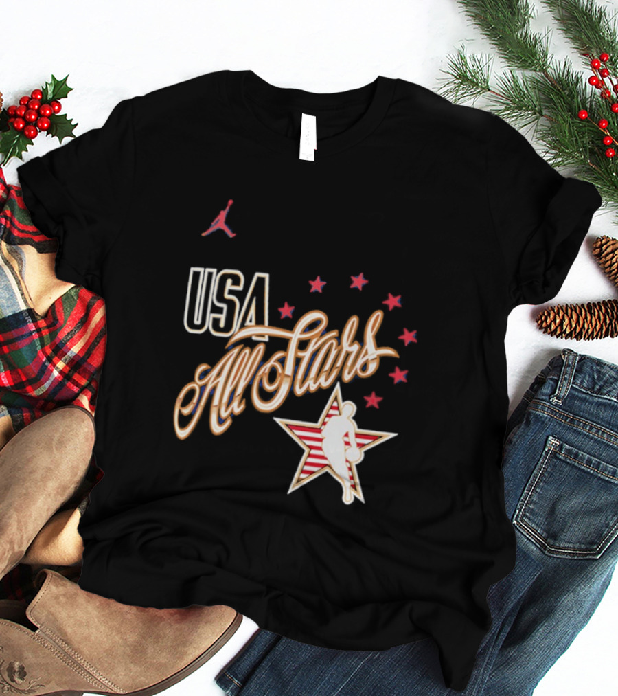 USA All Stars Basketball Red Stars Patriotic T-Shirt