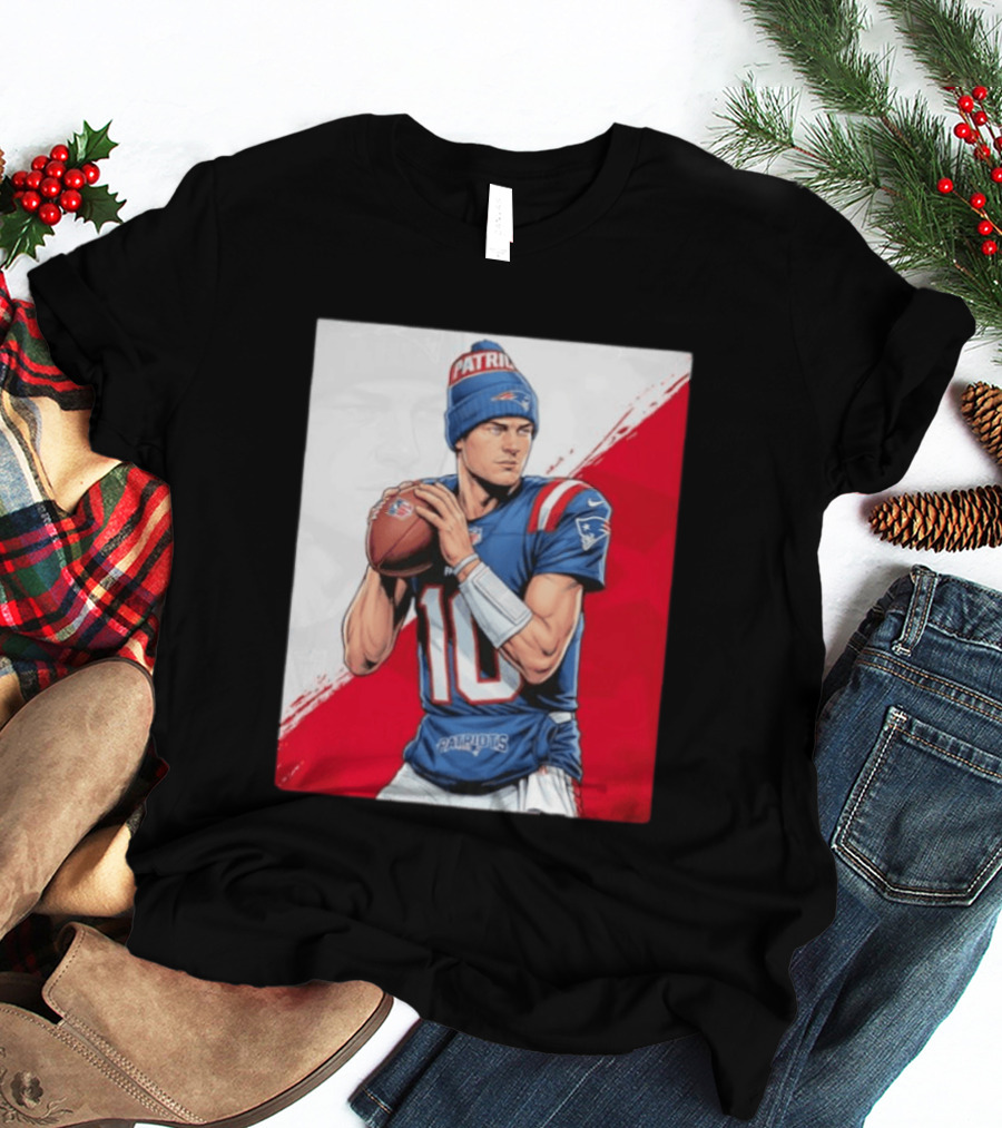 New England Patriots Number 10 Quarterback Throwing Football Beanie T-Shirt