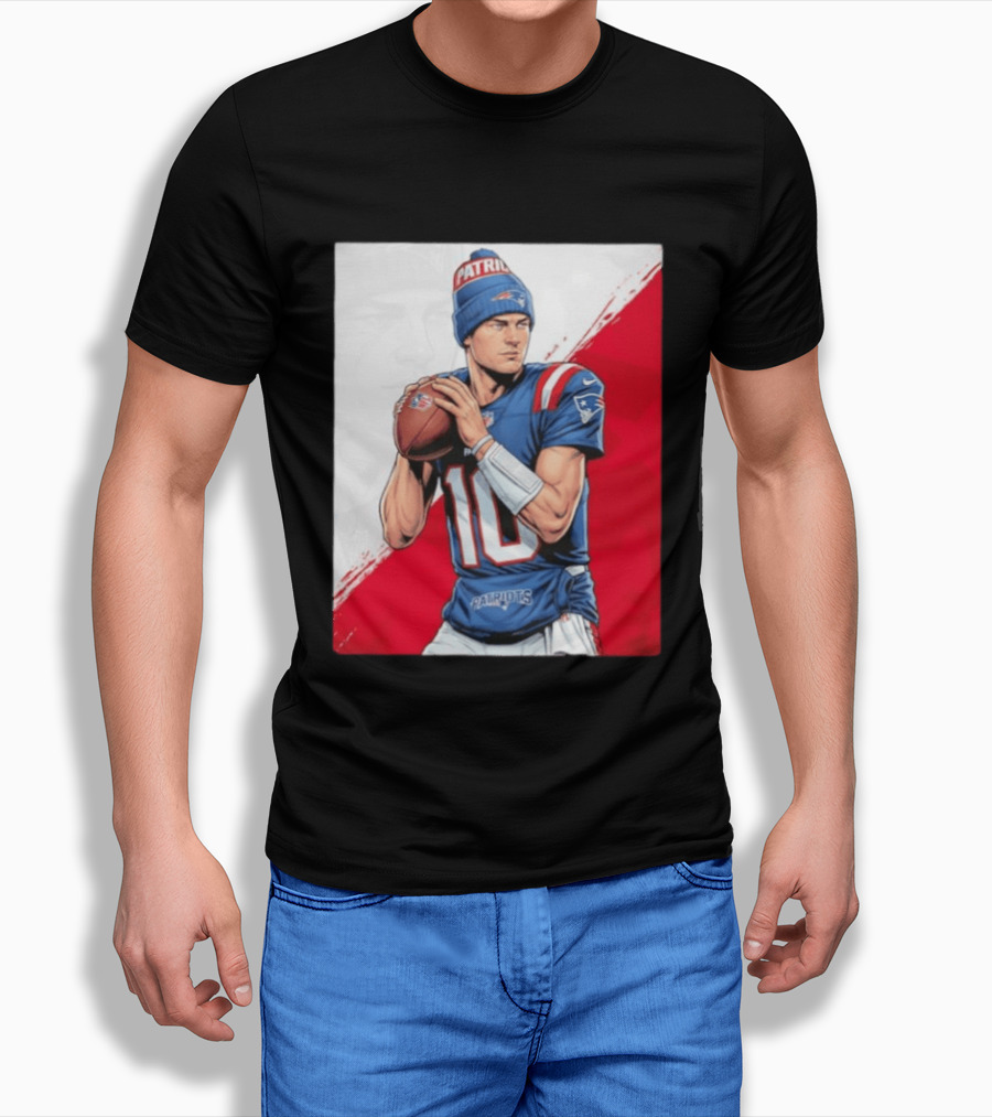 New England Patriots Number 10 Quarterback Throwing Football Beanie T-Shirt