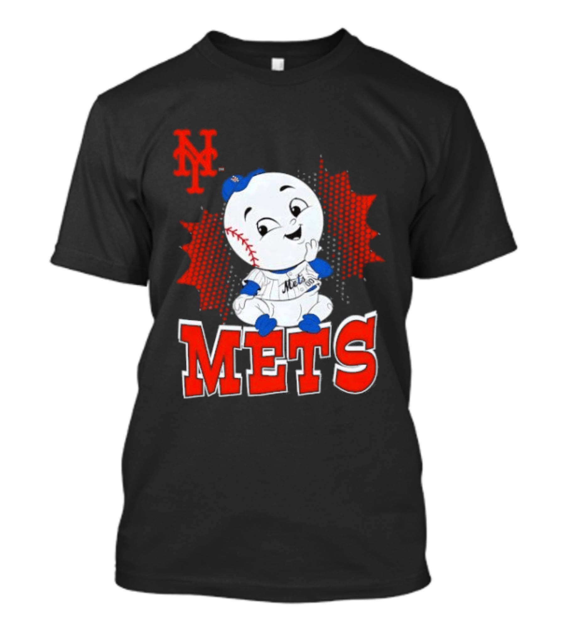 NY Mets Mr. Met Cartoon Character With Baseball And Team T-Shirt