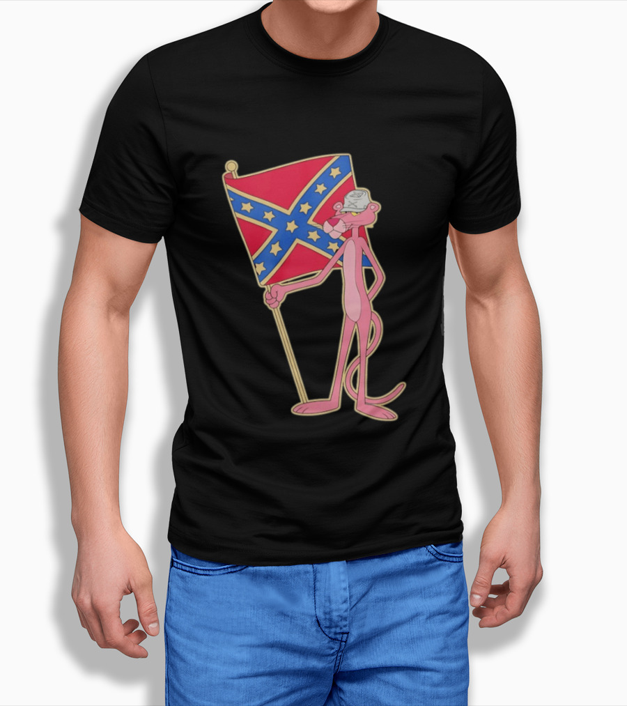 Pink Panther Holding Confederate Flag T-Shirt