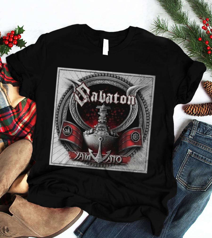 Sabaton Yamato Battleship Artwork With Red And Black Accents T-Shirt