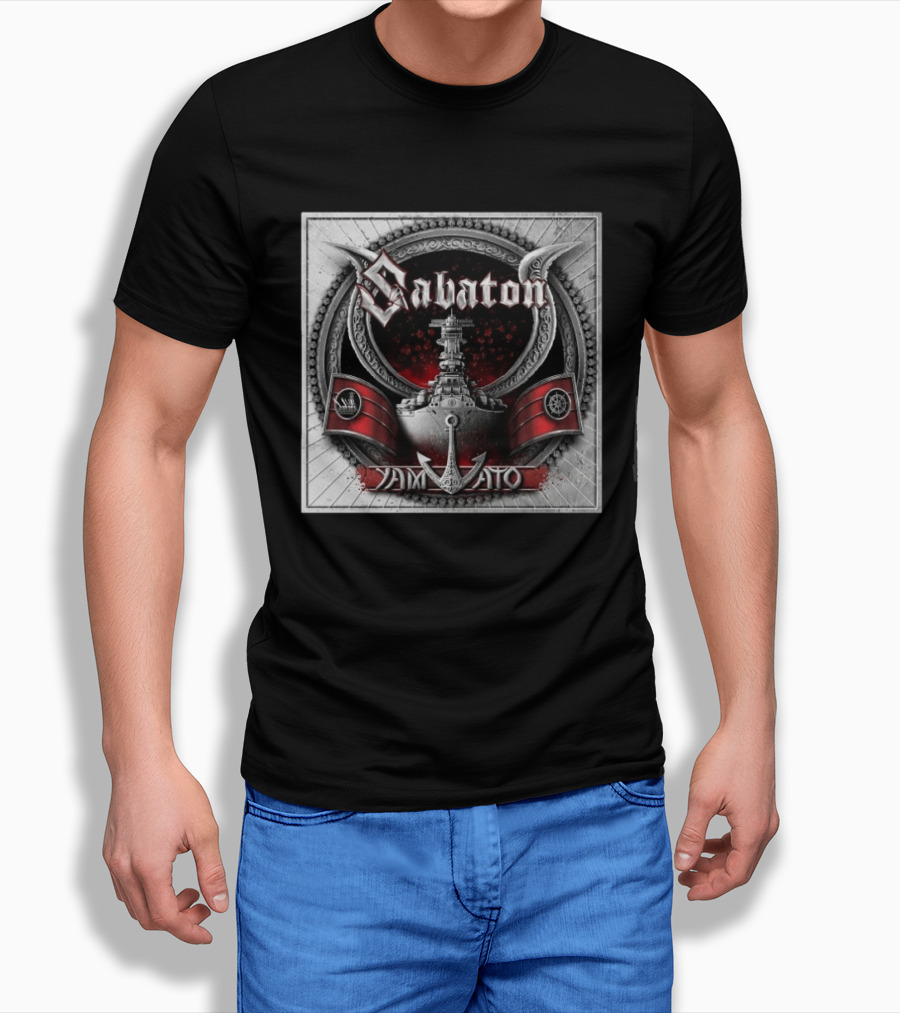 Sabaton Yamato Battleship Artwork With Red And Black Accents T-Shirt