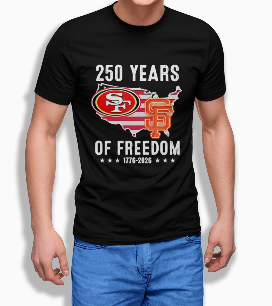 San Francisco 49ers 250 Years Of Freedom 1776 2026 USA Map T-Shirt