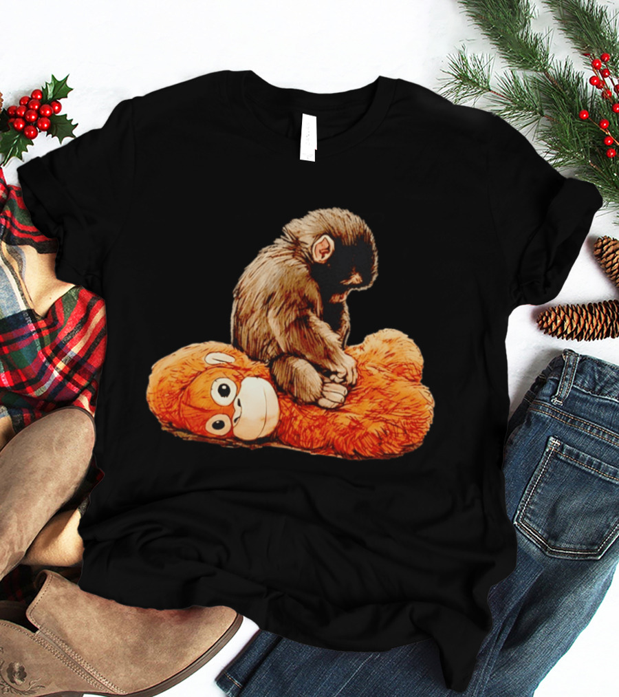 Punch Monkey Sitting On Plush Monkey T-Shirt