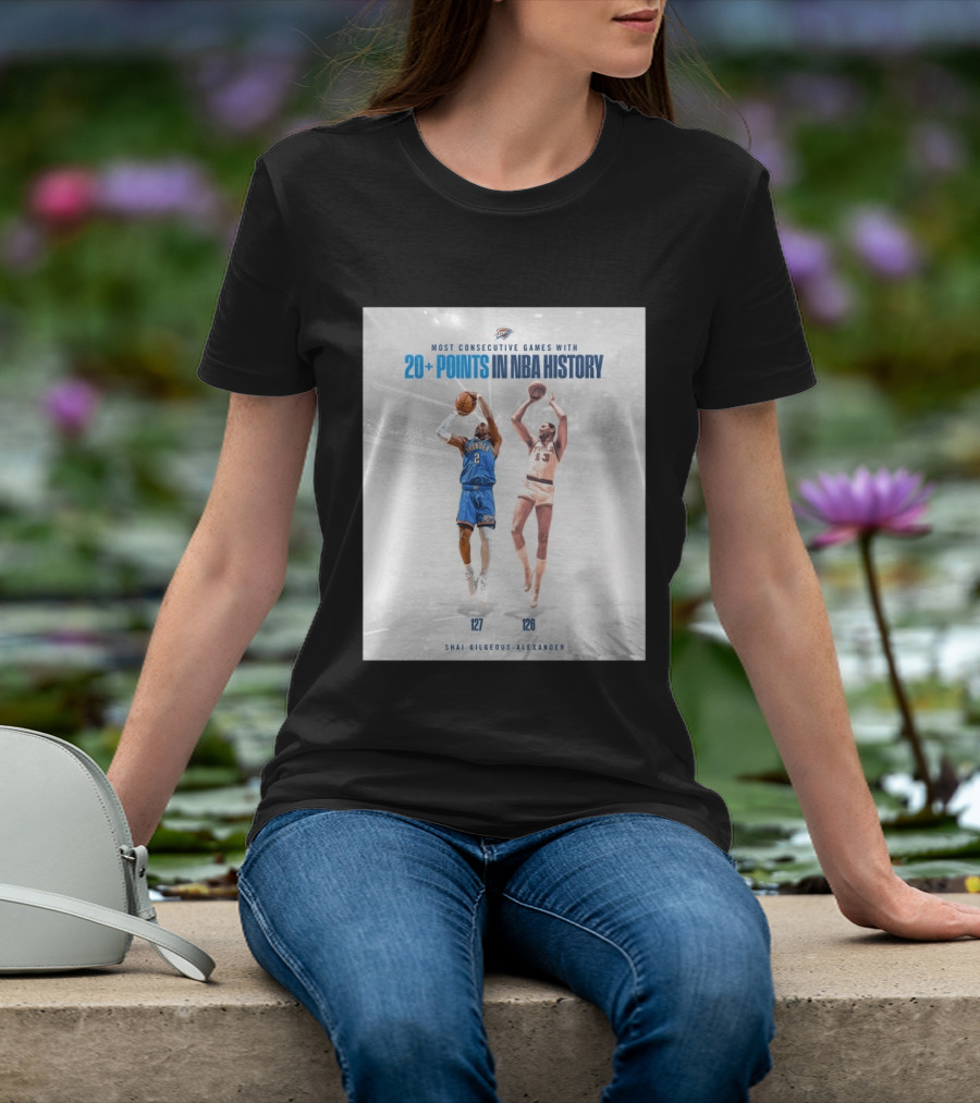 Shai Gilgeous Alexander OKC Thunder Most Consecutive Games With 20+ Points In NBA History 127 T-Shirt