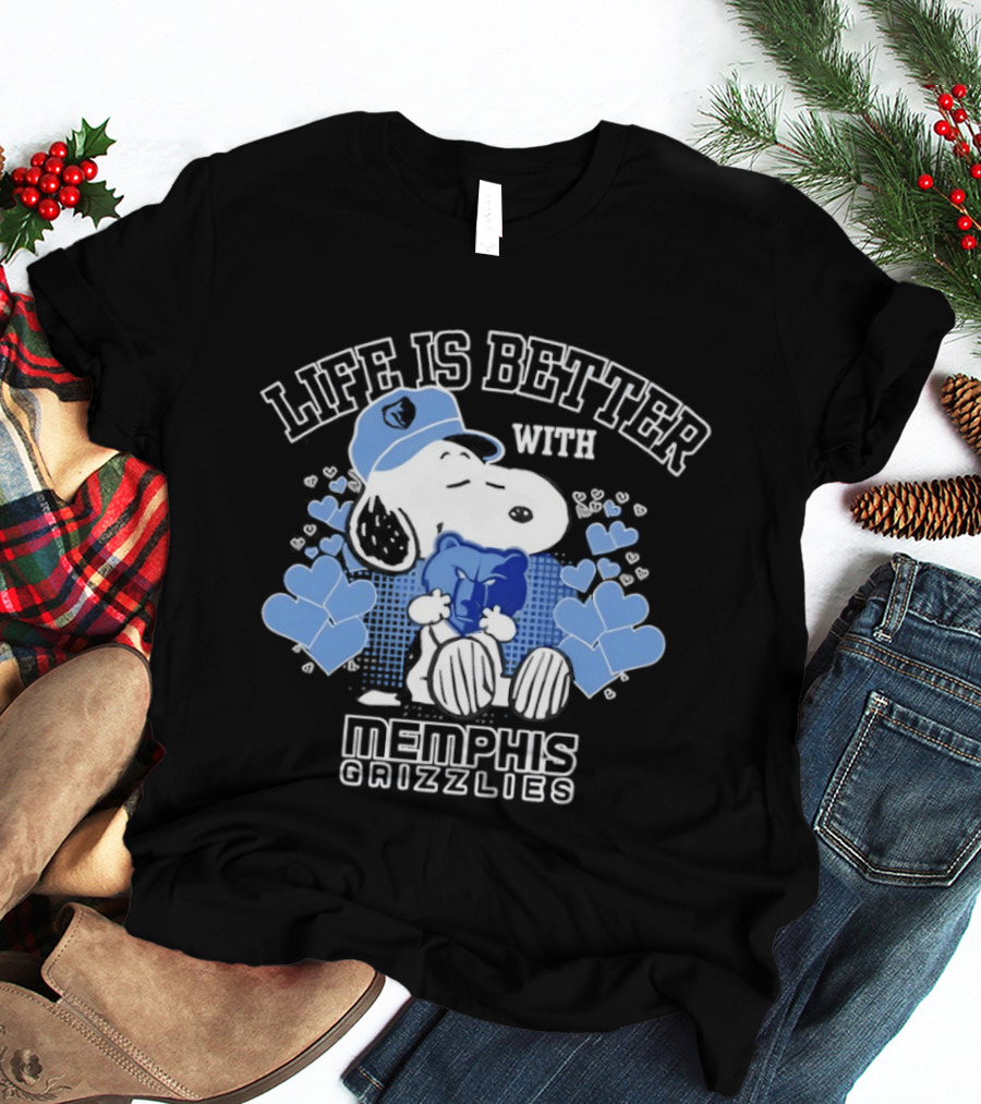 Life Is Better With Memphis Grizzlies Snoopy Holding Memphis Grizzlies T-Shirt