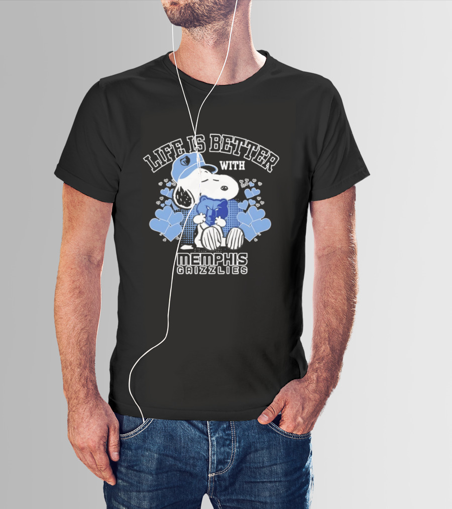 Life Is Better With Memphis Grizzlies Snoopy Holding Memphis Grizzlies T-Shirt