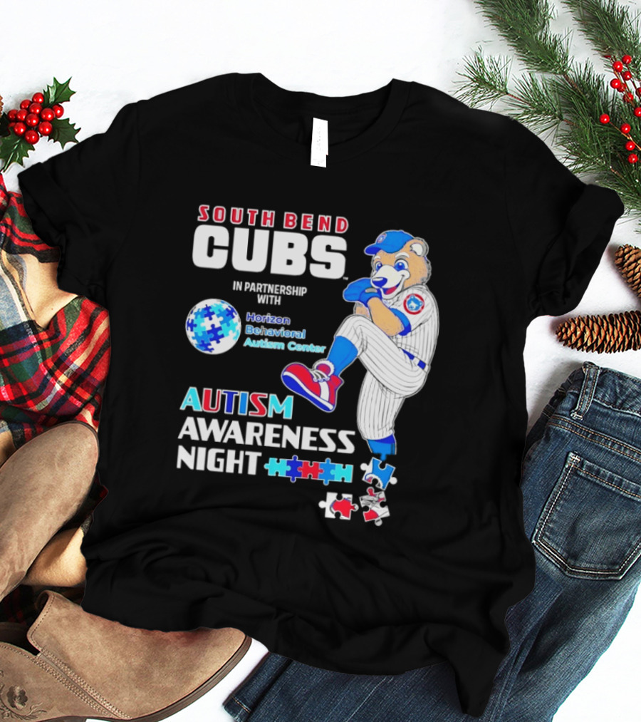 South Bend Cubs Autism Awareness Night Horizon Behavioral Autism Center Partnership T-Shirt