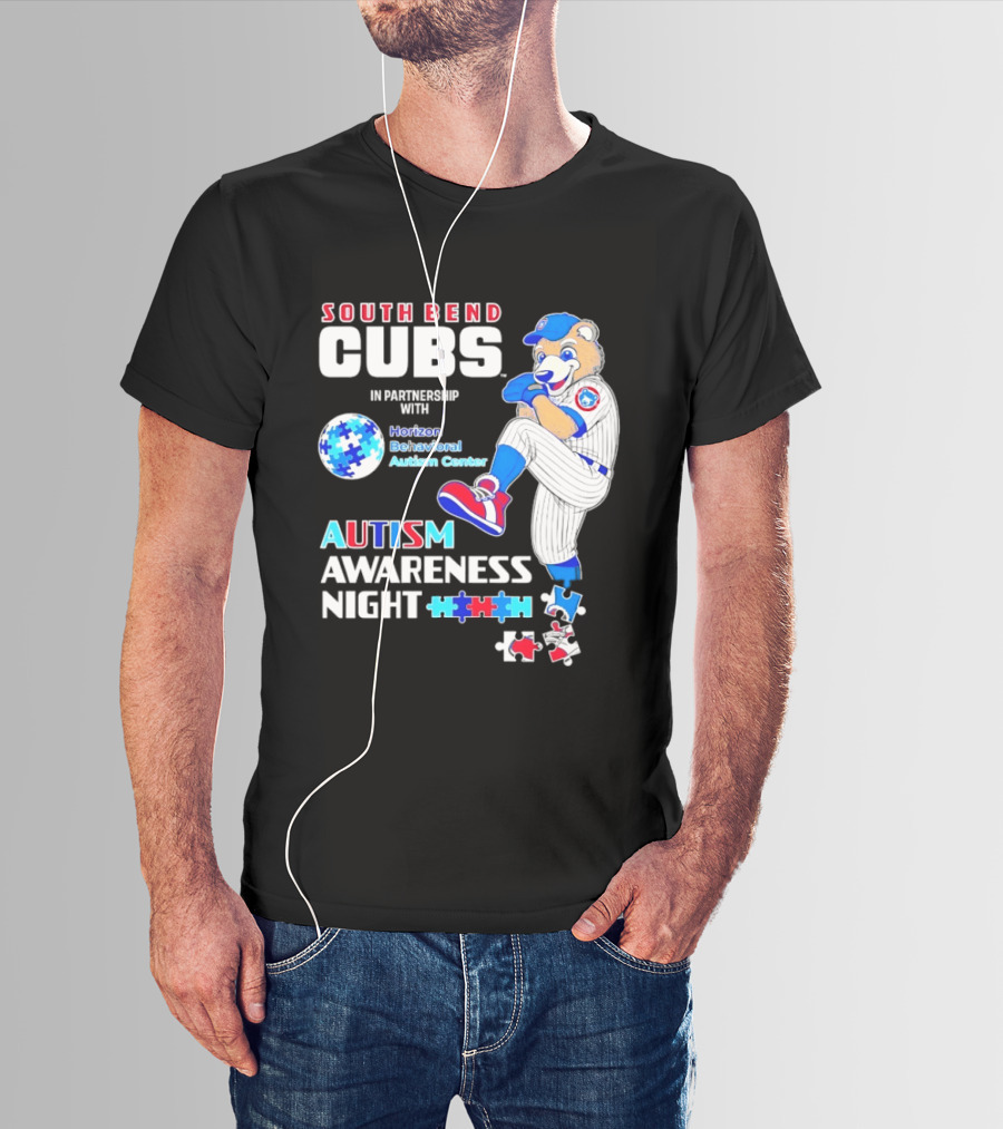 South Bend Cubs Autism Awareness Night Horizon Behavioral Autism Center Partnership T-Shirt