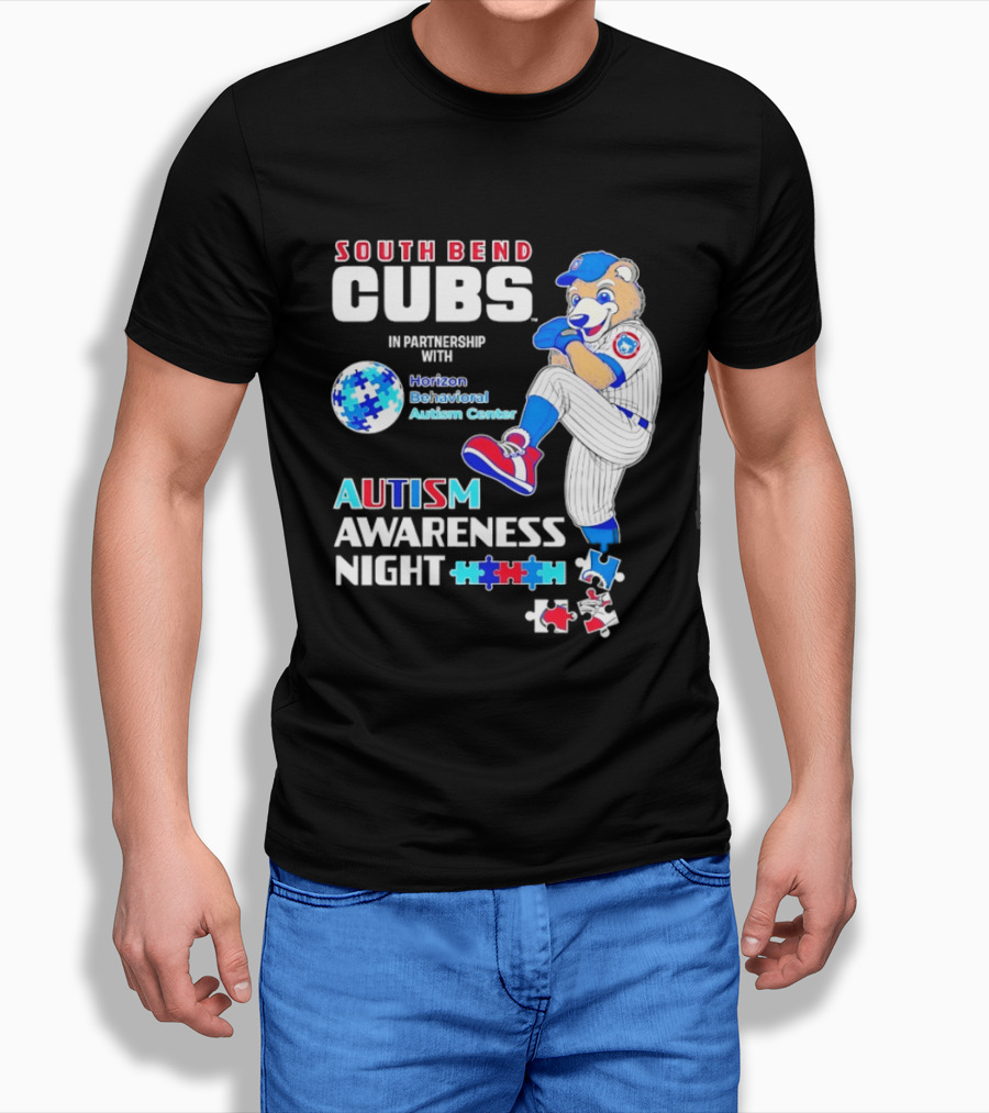 South Bend Cubs Autism Awareness Night Horizon Behavioral Autism Center Partnership T-Shirt
