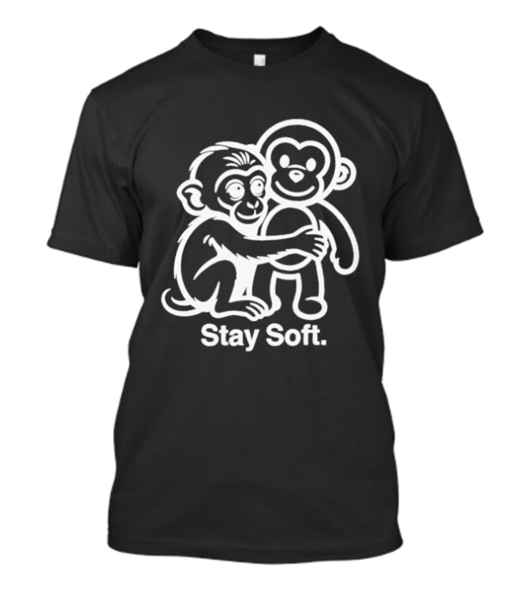 Stay Soft Monkey Hugging Monkey White Line T-Shirt