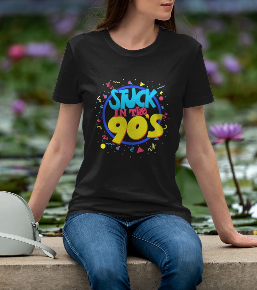 Stuck In The 90s Colorful Retro Vibes With Bold Typography And 90s T-Shirt