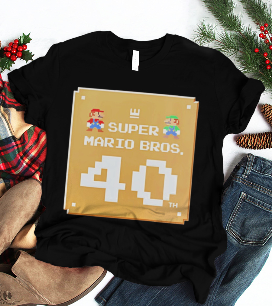 Super Mario Bros 40th Anniversary Mario Luigi Pixel T-Shirt