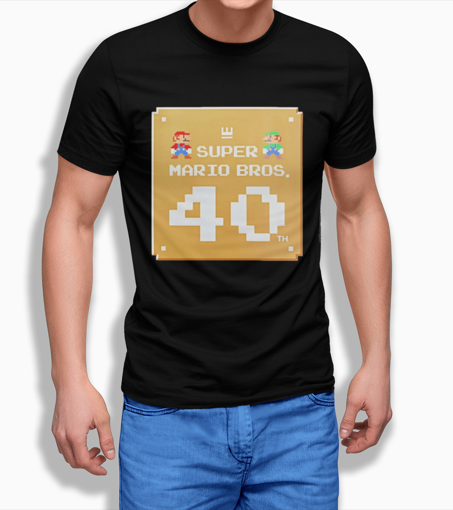 Super Mario Bros 40th Anniversary Mario Luigi Pixel T-Shirt