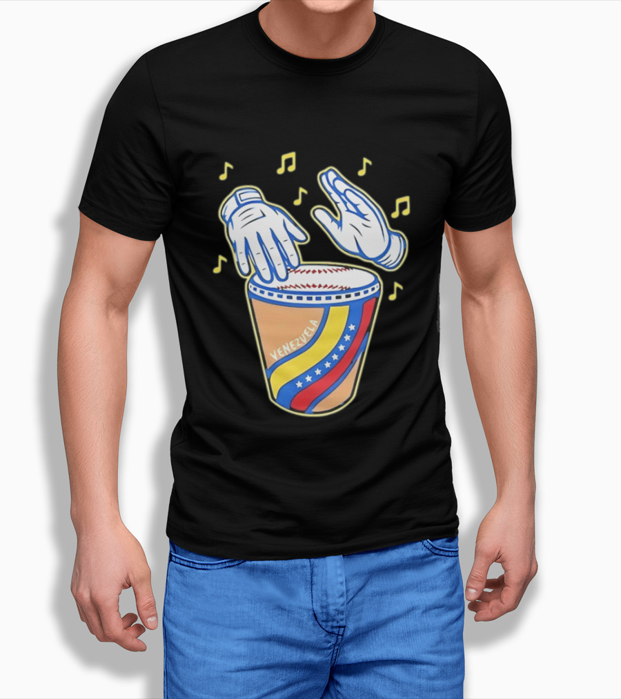 Venezuela Baseball Drum With Music Notes And Gloves T-Shirt