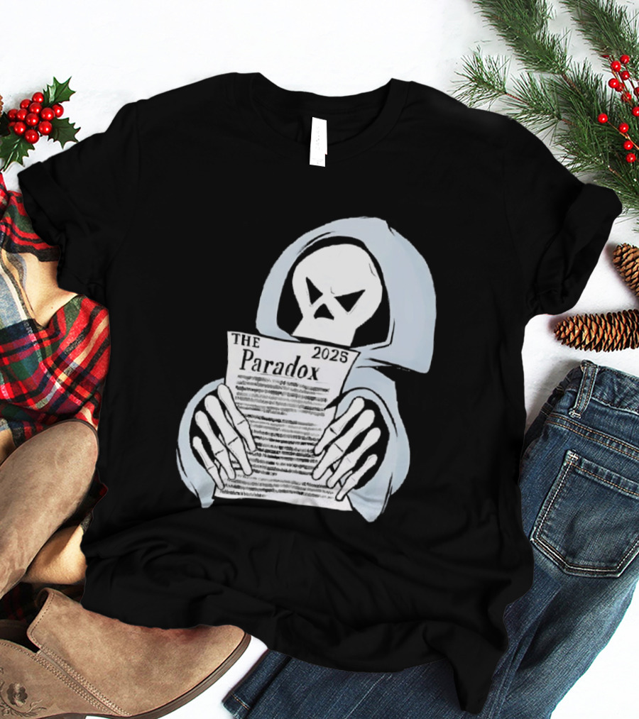 The Paradox Skull Grim Reaper Holding 2023 Newspaper T-Shirt
