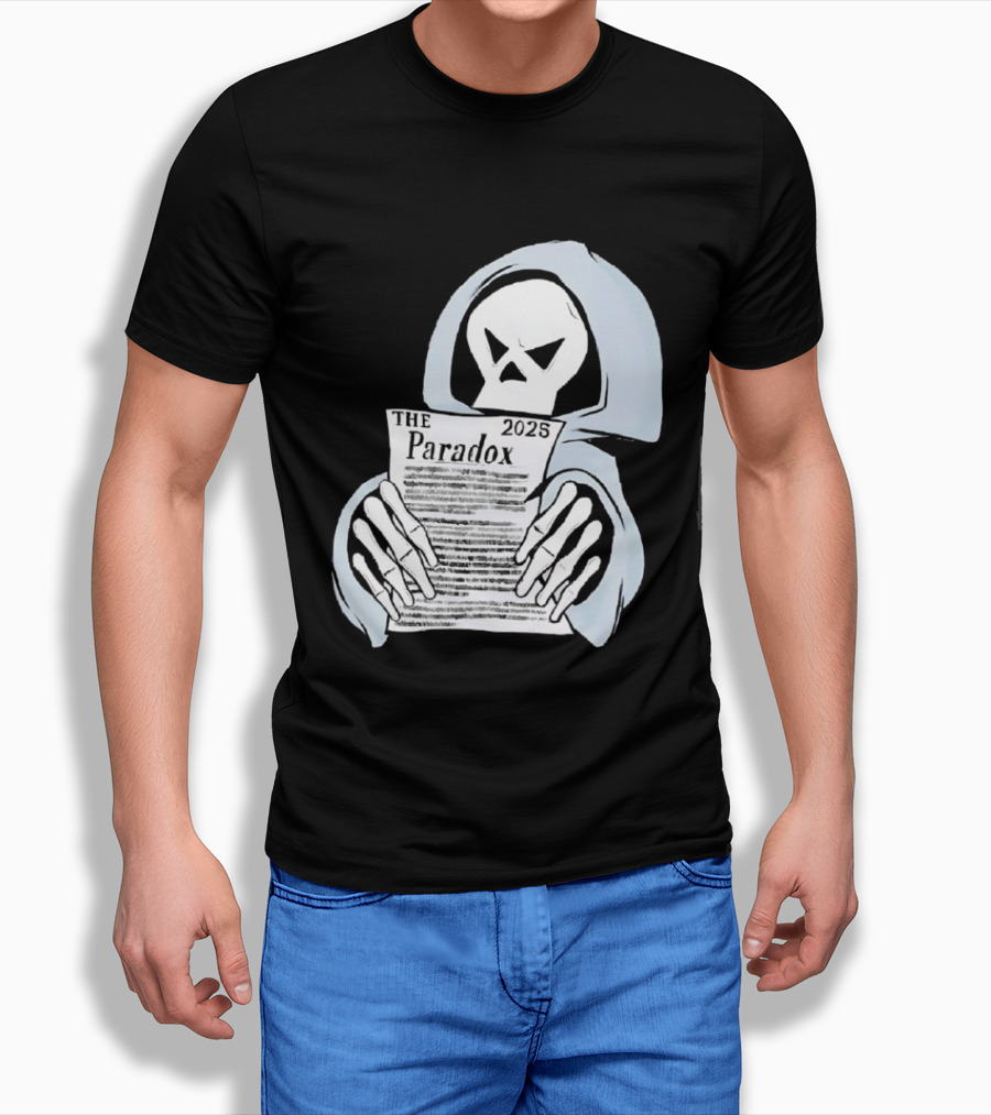 The Paradox Skull Grim Reaper Holding 2023 Newspaper T-Shirt