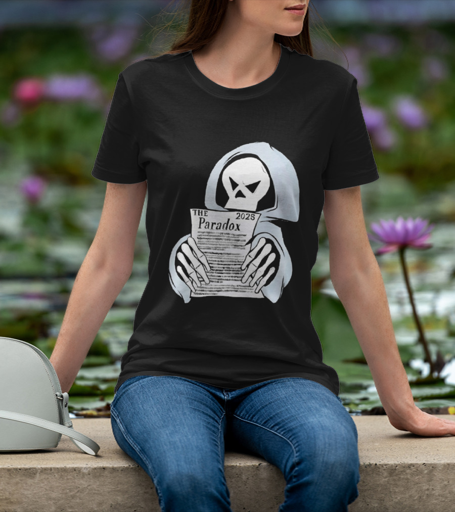 The Paradox Skull Grim Reaper Holding 2023 Newspaper T-Shirt