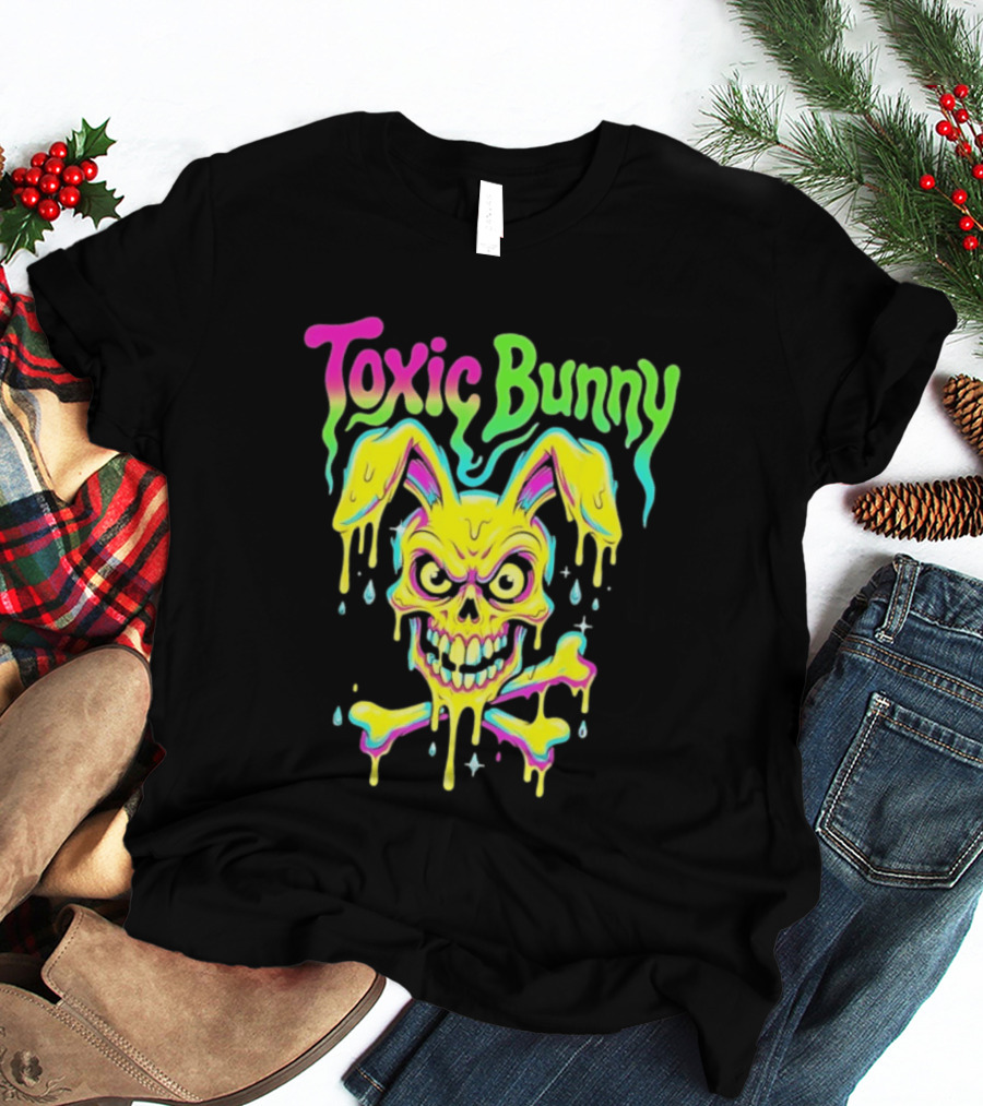 Toxic Bunny Dripping Skull Crossbones Neon T-Shirt