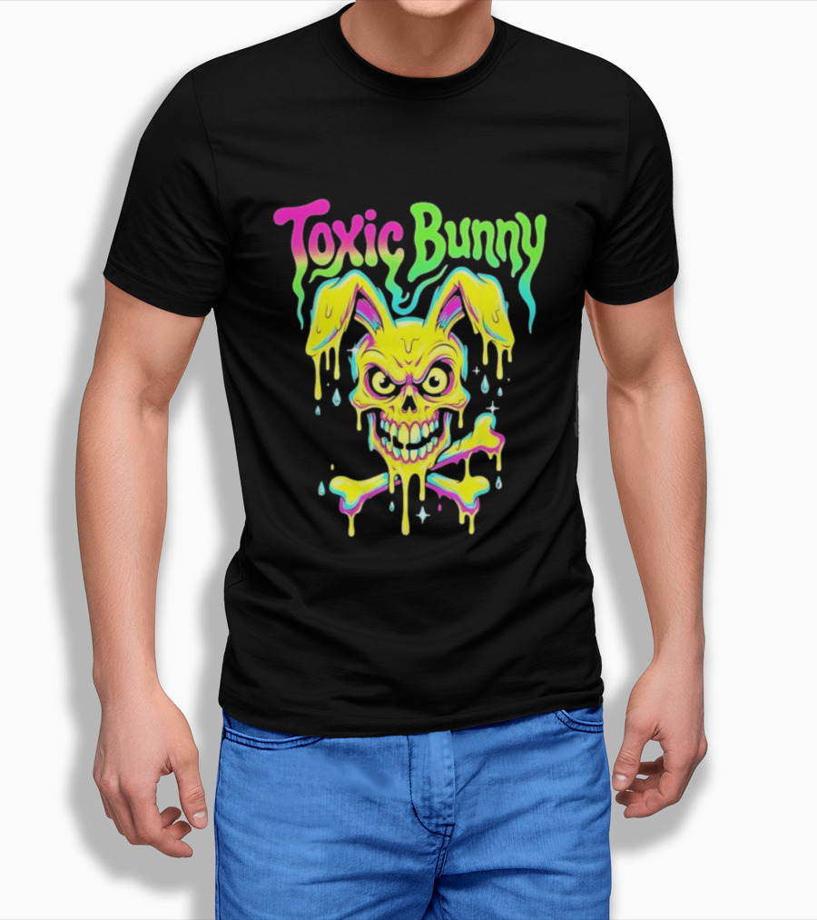 Toxic Bunny Dripping Skull Crossbones Neon T-Shirt