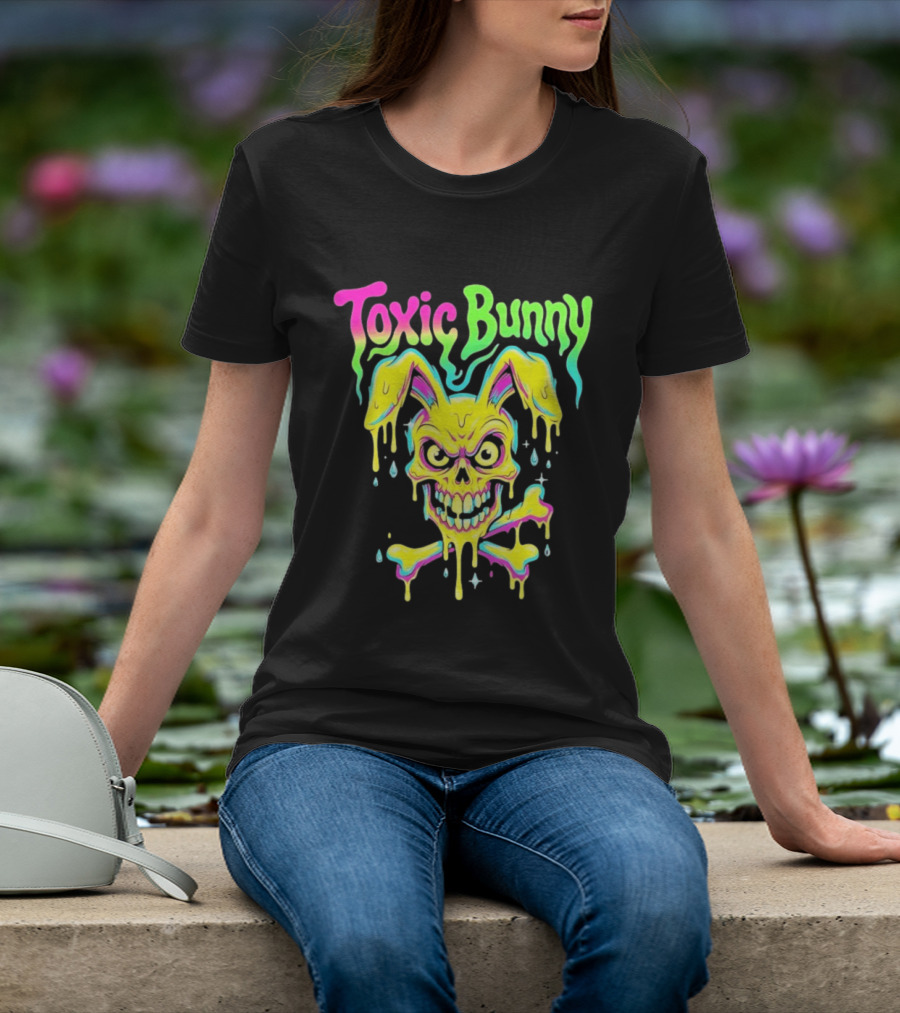 Toxic Bunny Dripping Skull Crossbones Neon T-Shirt