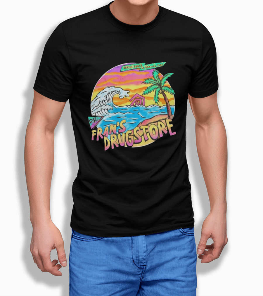 Venice Beach Dr. Fran's Drugstore Surf Wave Tropical Scene T-Shirt