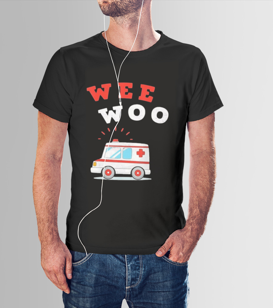 Wee Woo Cartoon Ambulance Emergency Vehicle Rescue Red And White T-Shirt