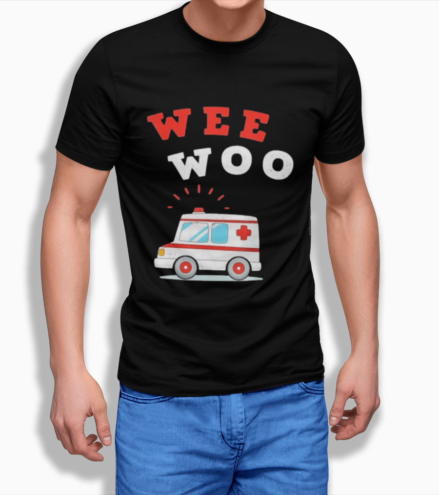 Wee Woo Cartoon Ambulance Emergency Vehicle Rescue Red And White T-Shirt