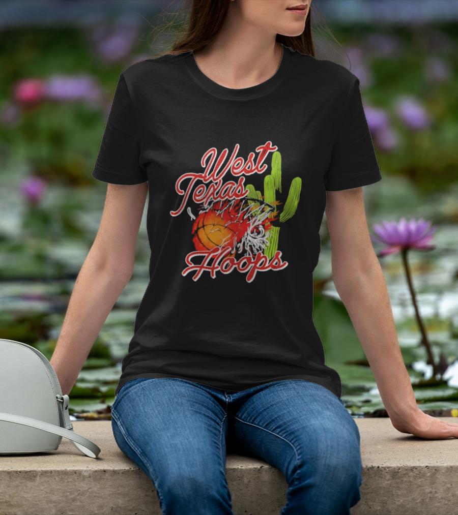 West Texas Hoops Flaming Basketball Desert Cactus Texas T-Shirt