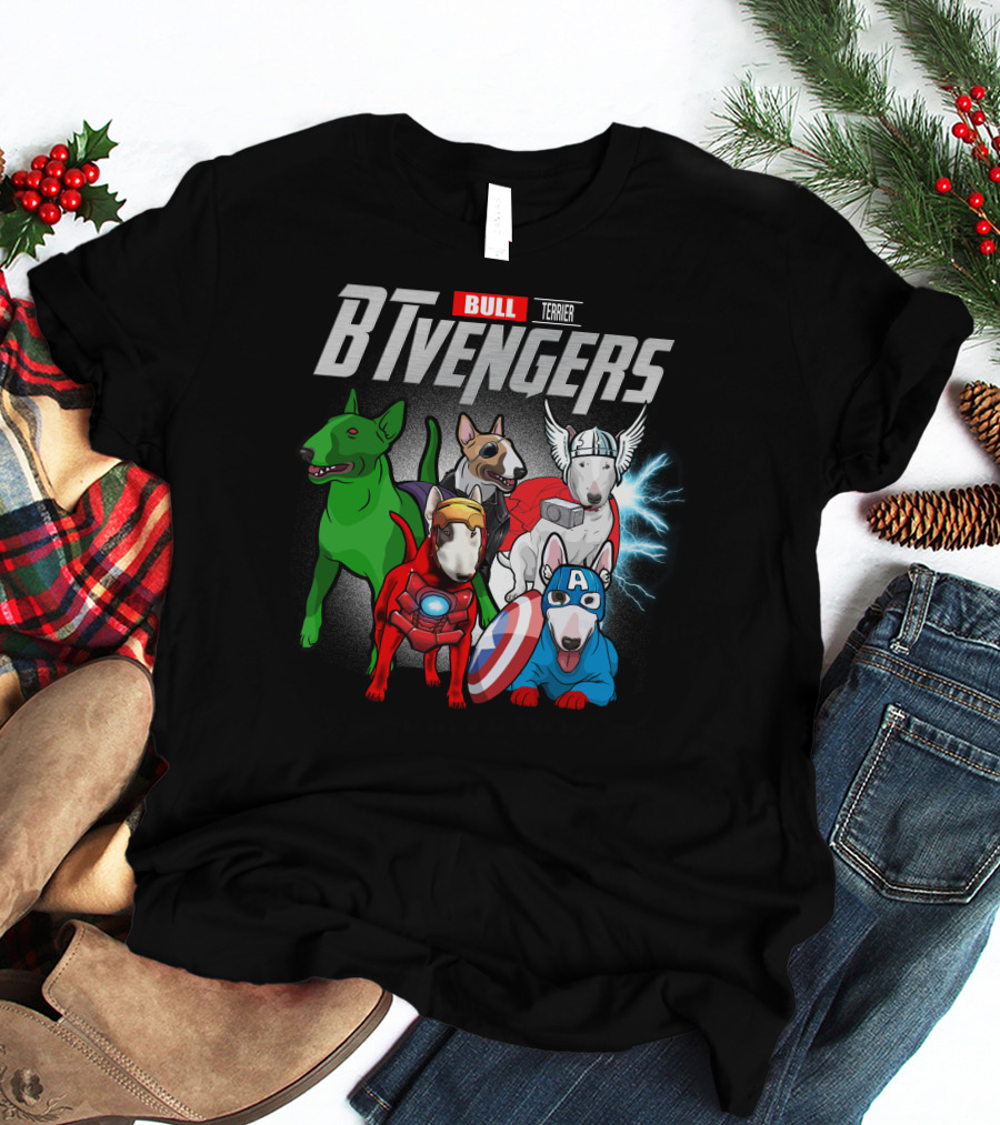 Bull Terrier BTvengers Superhero Dogs Ensemble T-Shirt