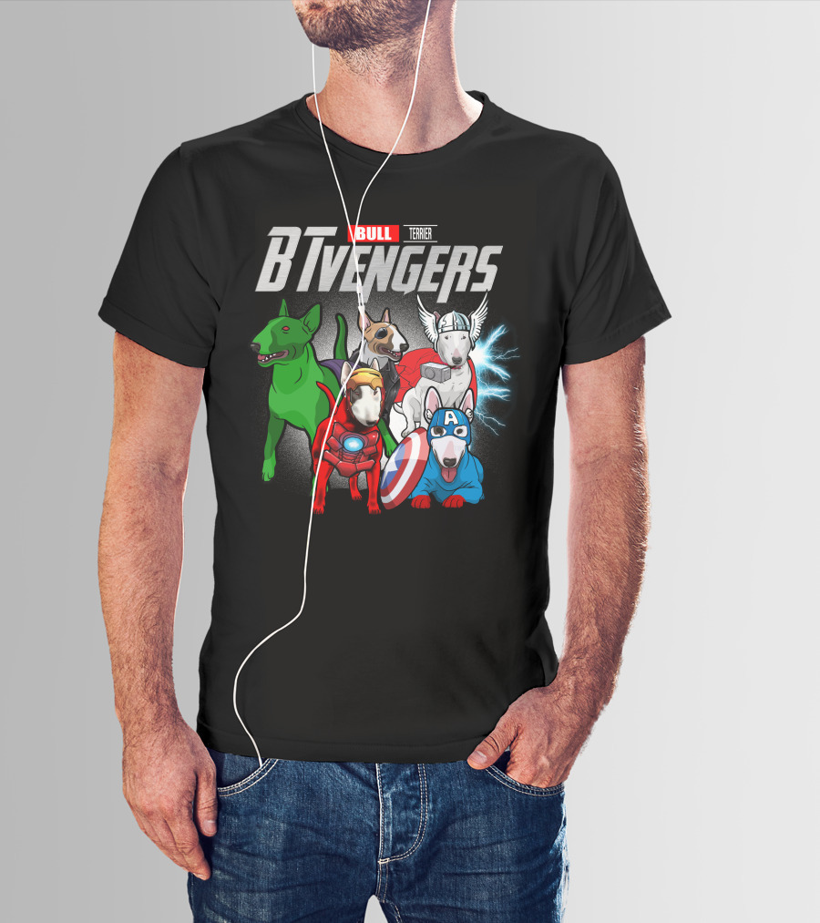 Bull Terrier BTvengers Superhero Dogs Ensemble T-Shirt