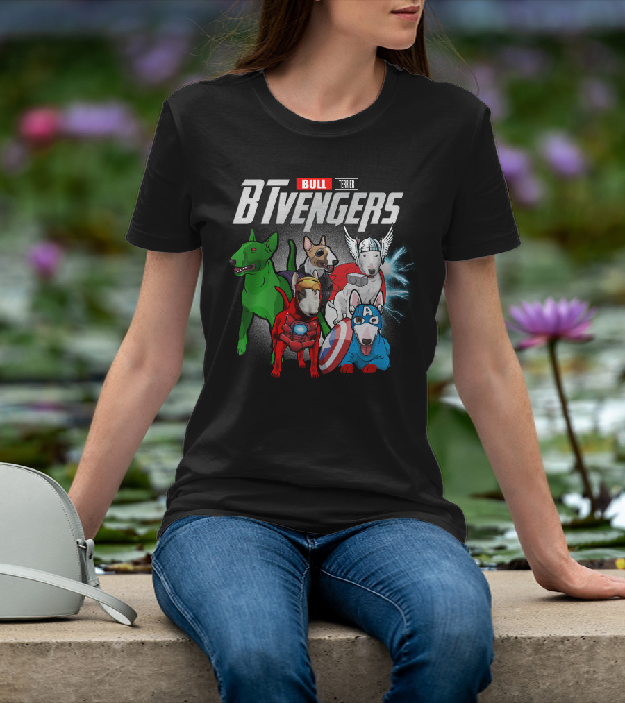Bull Terrier BTvengers Superhero Dogs Ensemble T-Shirt