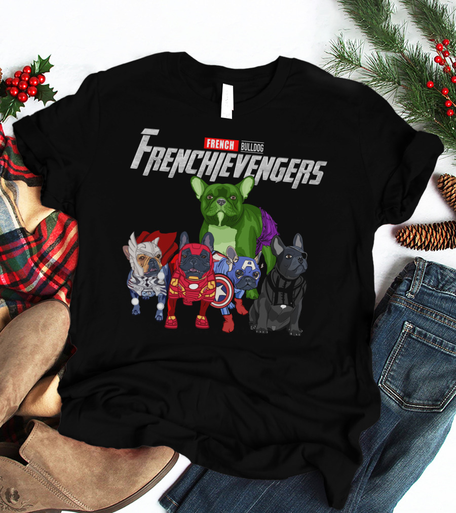 FRENCH Bulldog Frenchievengers Comic Heroes Dogs T-Shirt