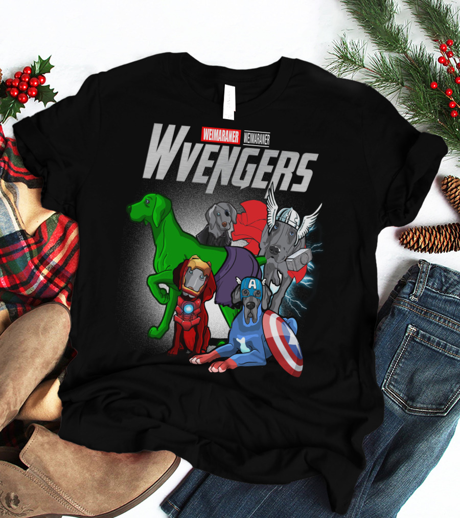 Weimaraner Wvengers Superhero Dog Group With Comic Elements T-Shirt