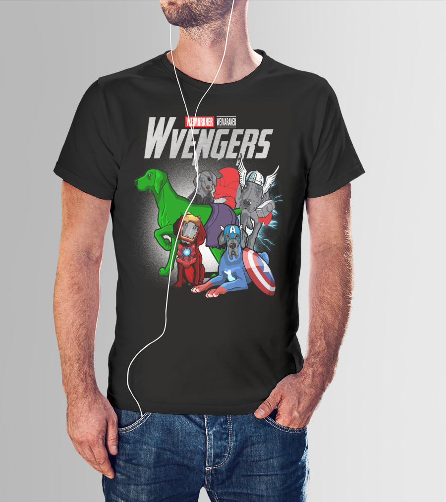 Weimaraner Wvengers Superhero Dog Group With Comic Elements T-Shirt