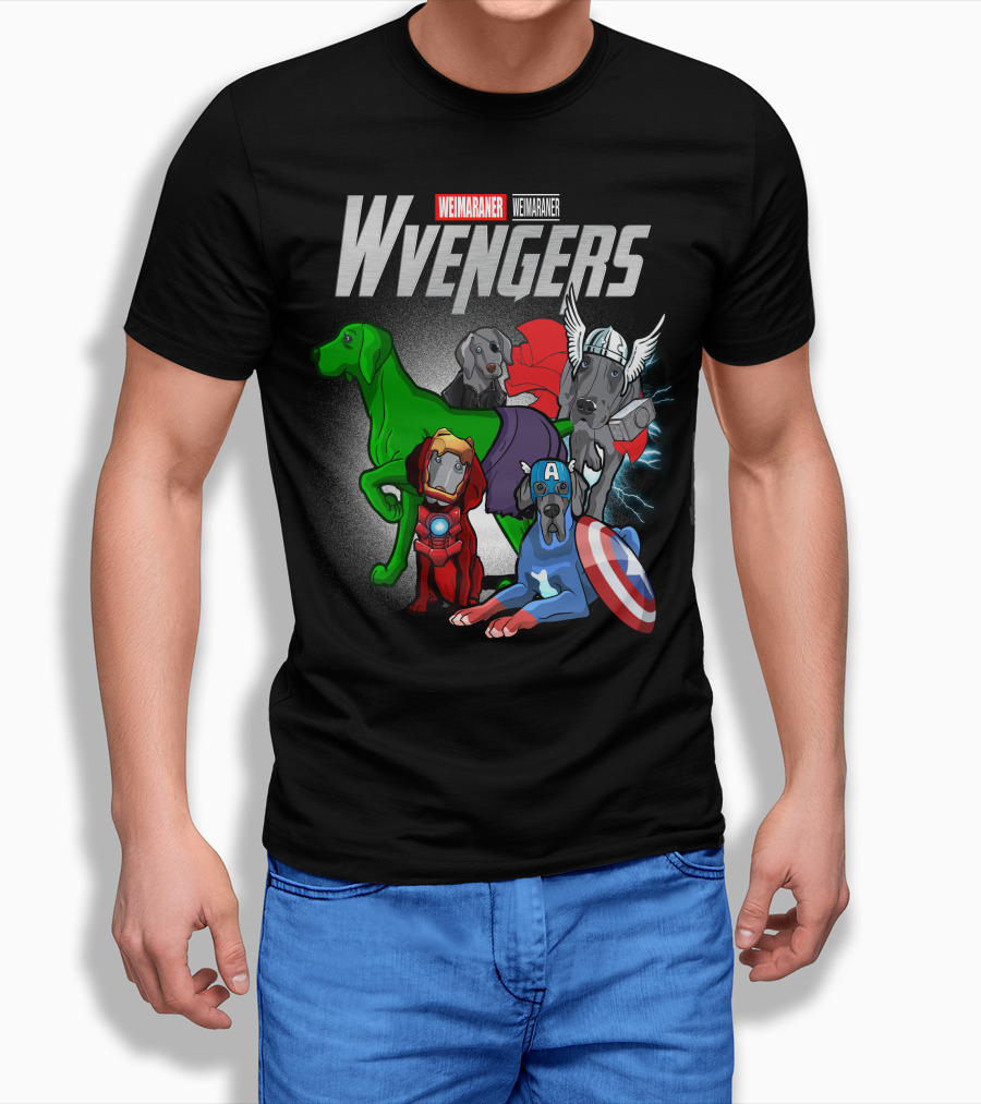 Weimaraner Wvengers Superhero Dog Group With Comic Elements T-Shirt