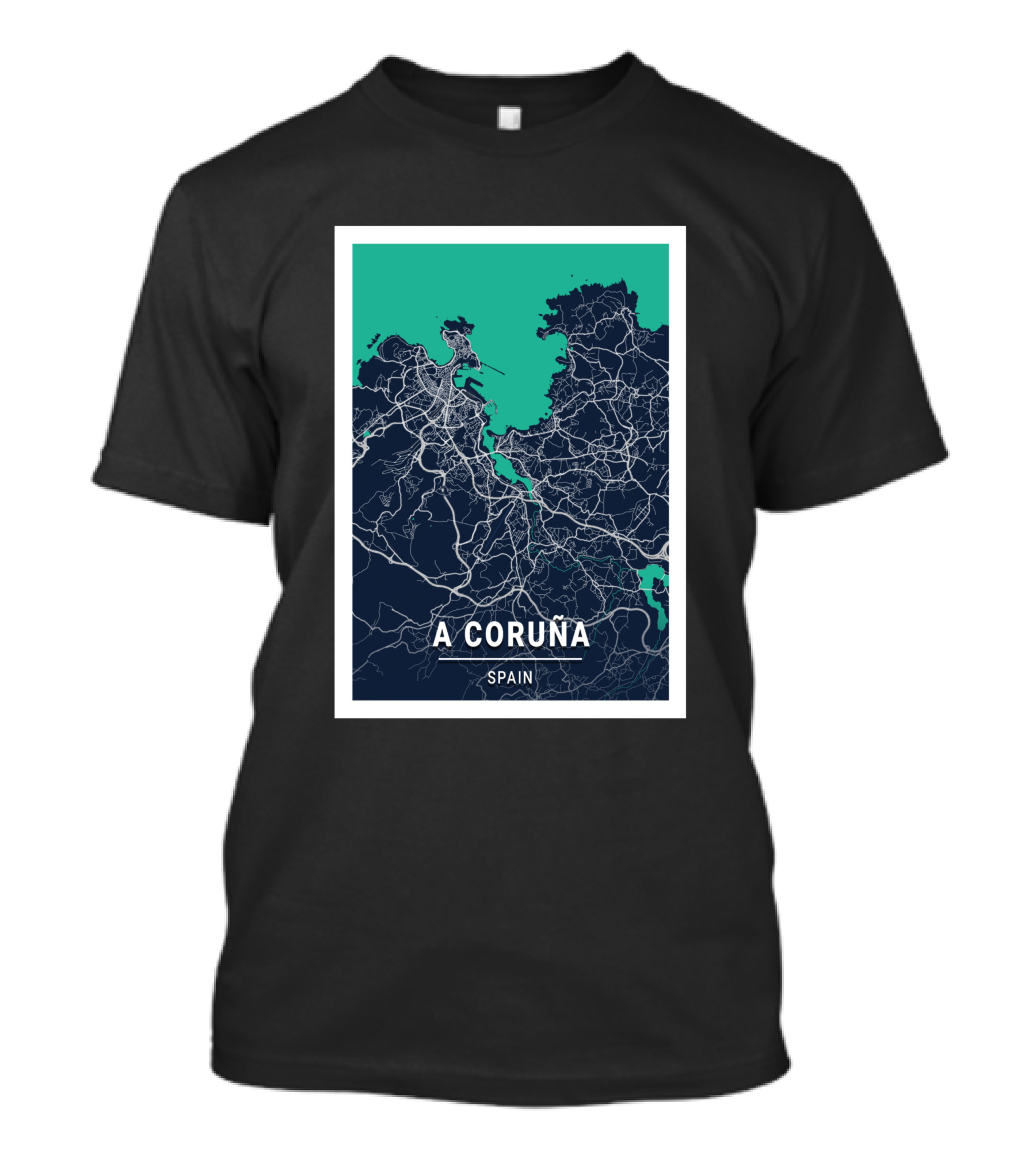 A Coruña Spain Blue Dark City Map Urban Streets And Landmarks T-Shirt