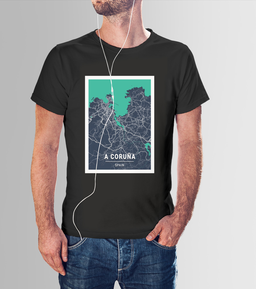 A Coruña Spain Blue Dark City Map Urban Streets And Landmarks T-Shirt