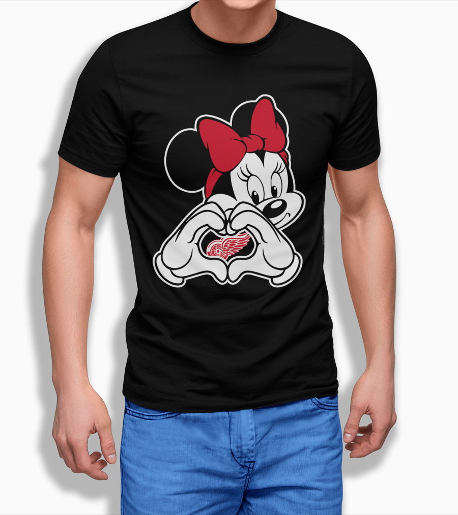 Minnie Mouse Heart Hands Detroit Red Wings T-Shirt