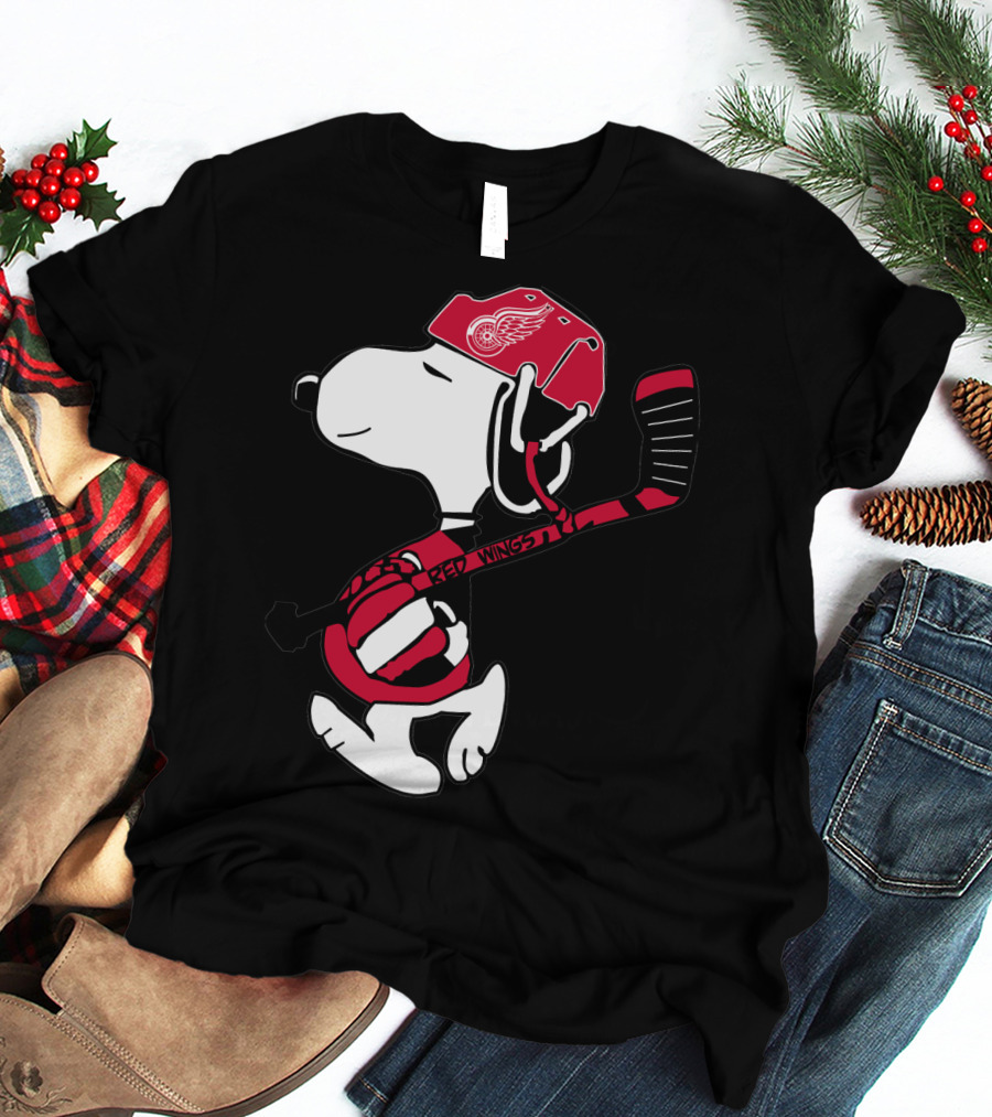 Detroit Red Wings Snoopy Hockey Helmet Hockey Stick T-Shirt